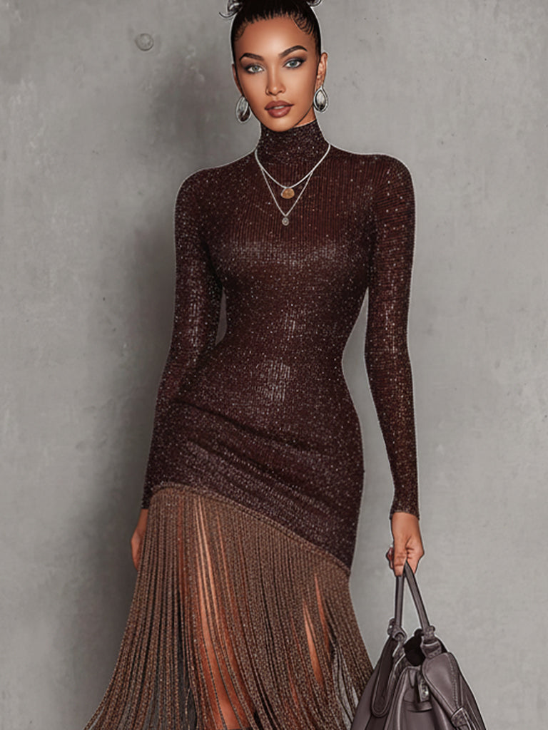 Rich Burgundy Sparkle Fringe Bodycon Dress