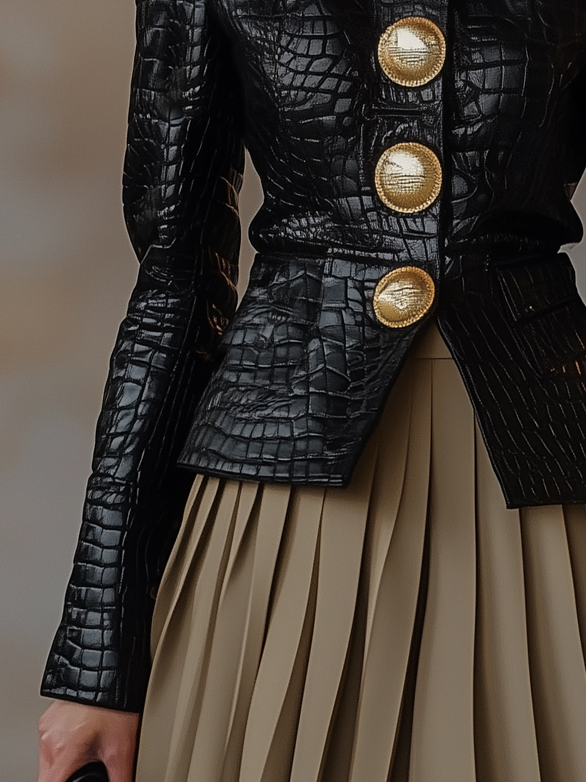 Black Embellished Faux Leather Jacket