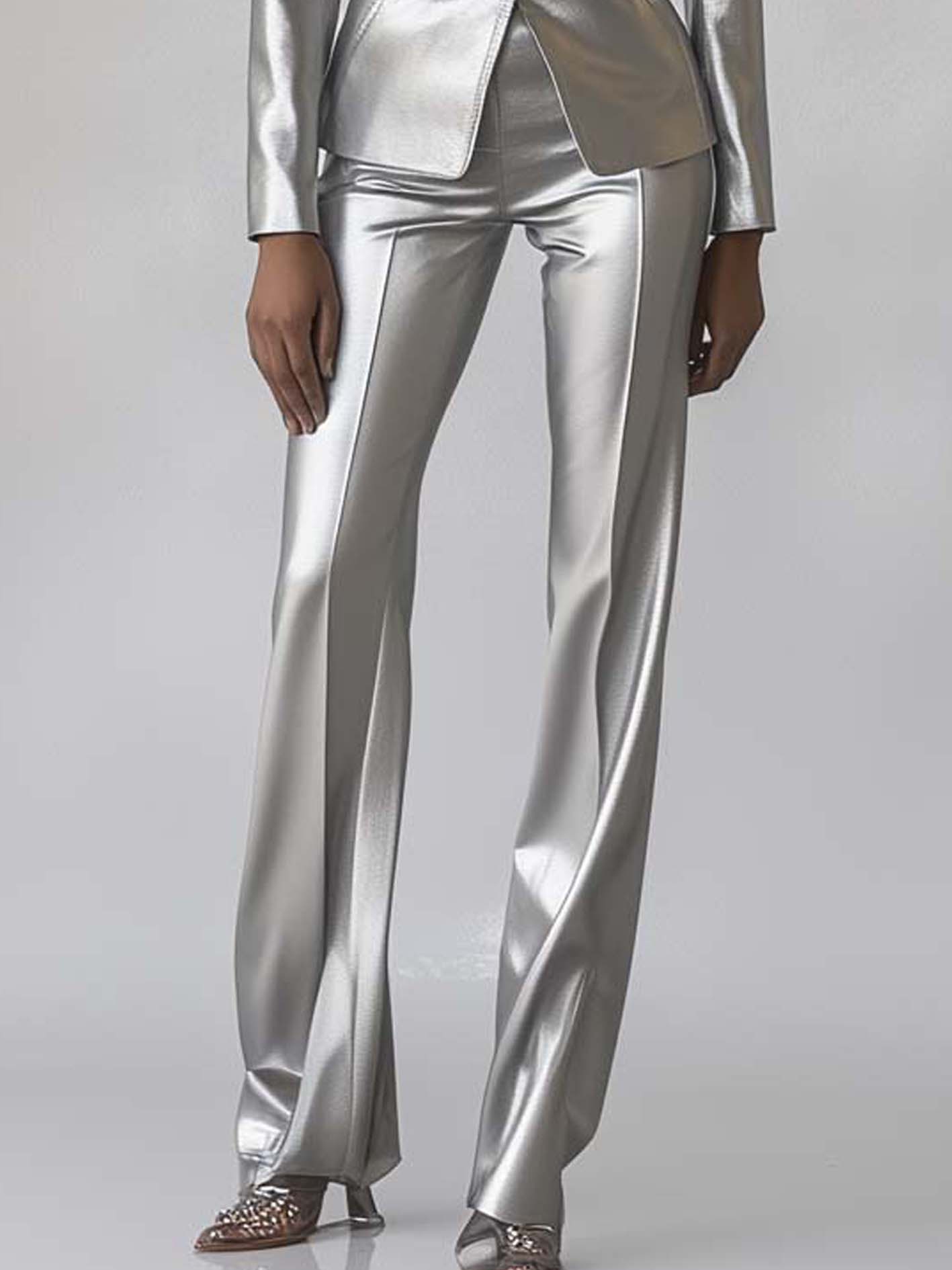 Fashionable Silver-gray Faux Leather Suit