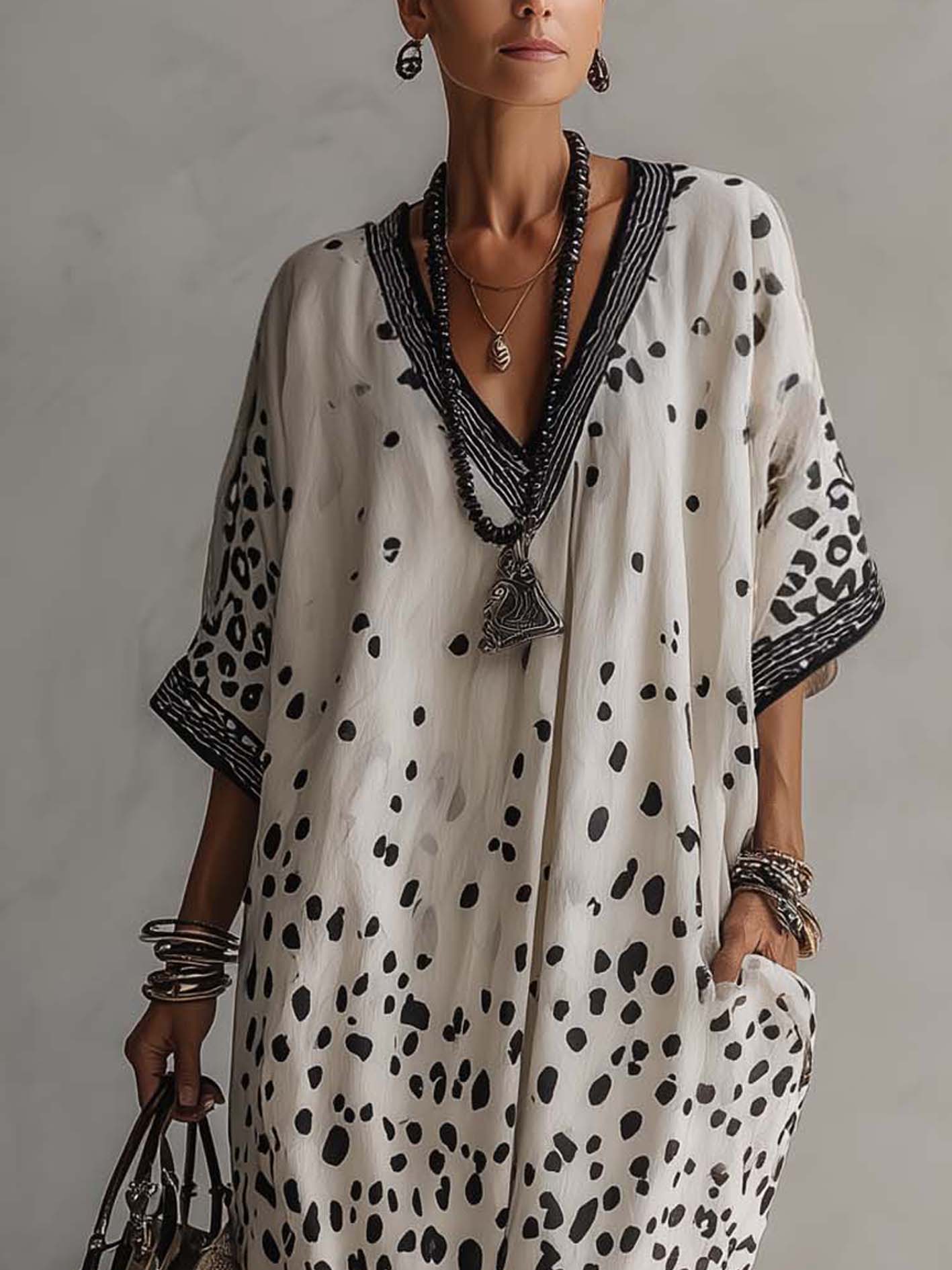 Light Gray Gradient Leopard Print Cotton Linen Maxi Dress