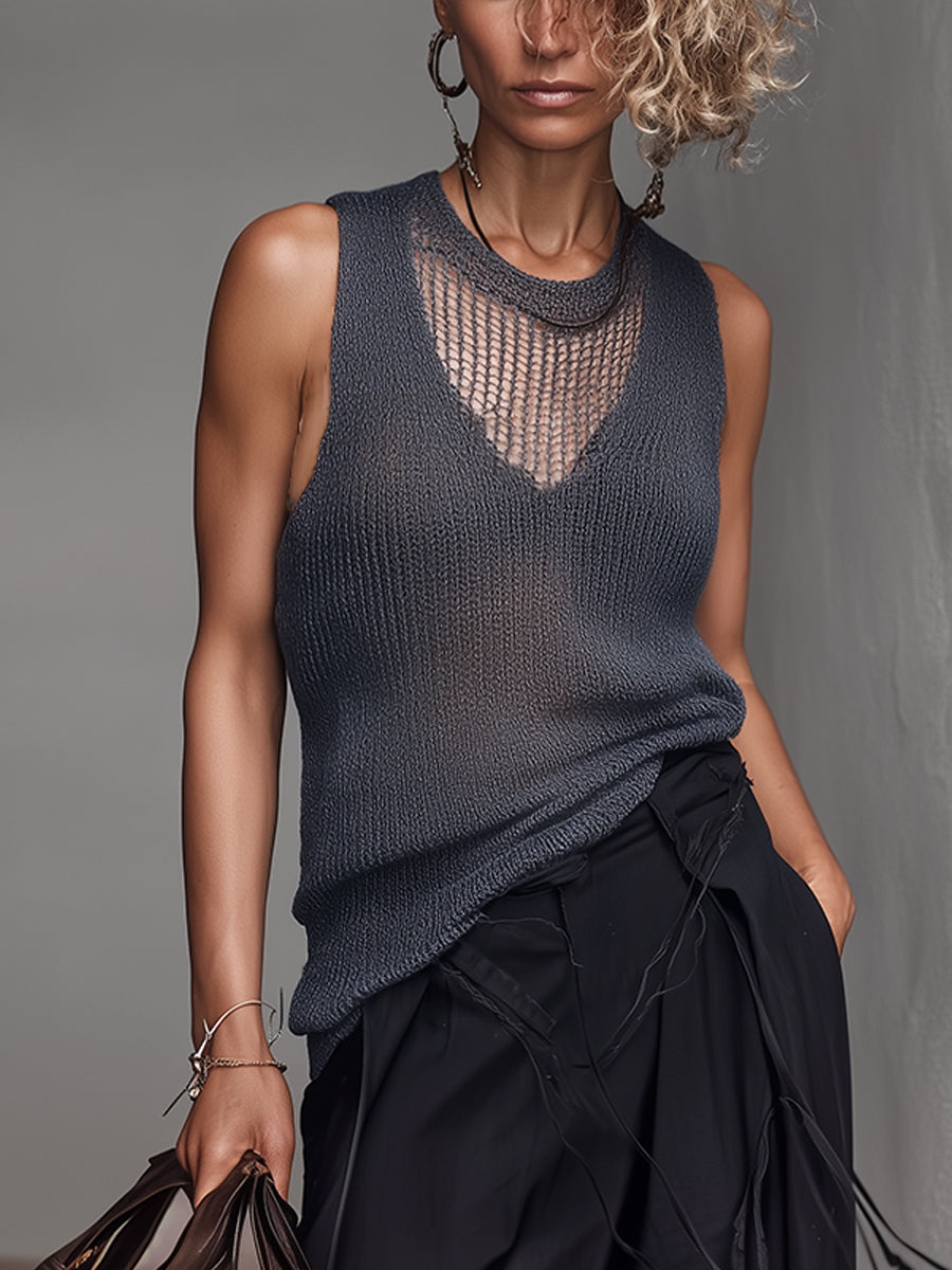 Blue Lightweight Breathable Sleeveless Knitted Tank Top