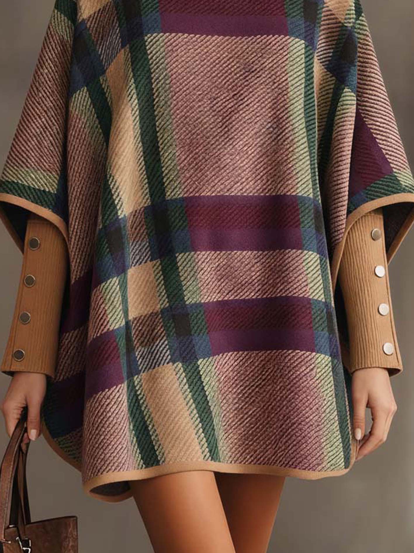 Light Brown Knitted Mini Dress Set With Colorful Outer Layer