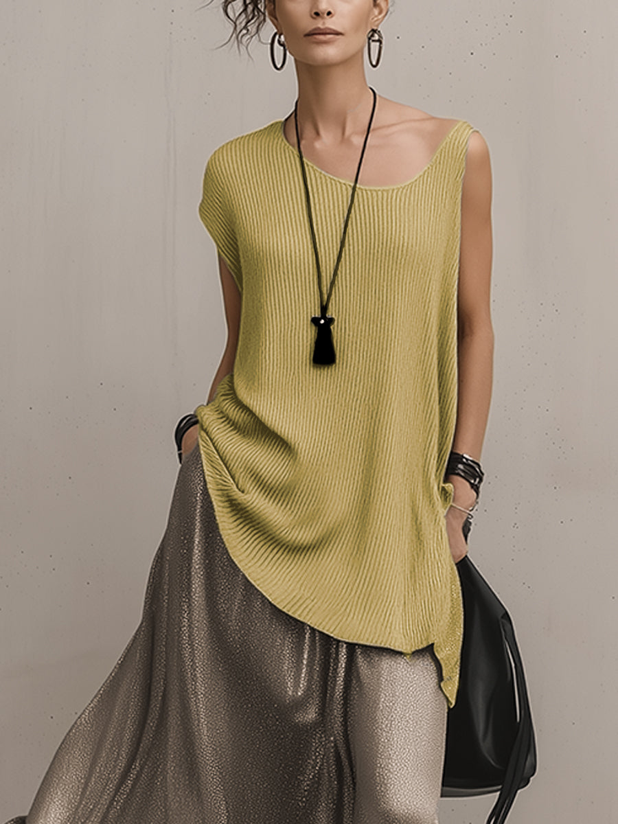 Yellow Loose Knit Top And Gray Satin Skirt Set