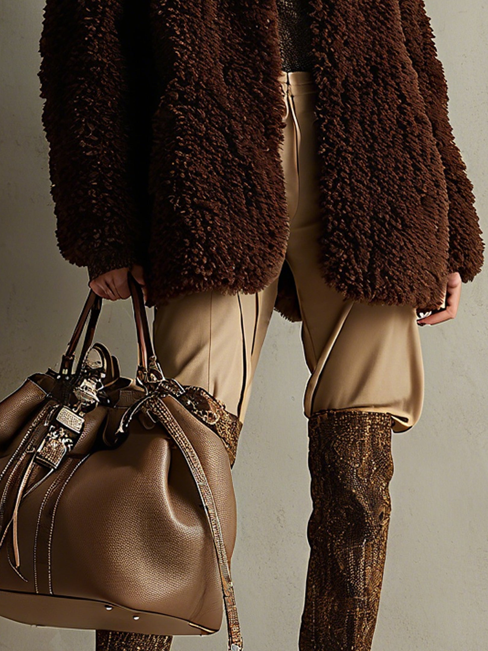 Chocolate Brown Eco Friendly Curly Faux Fur Coat