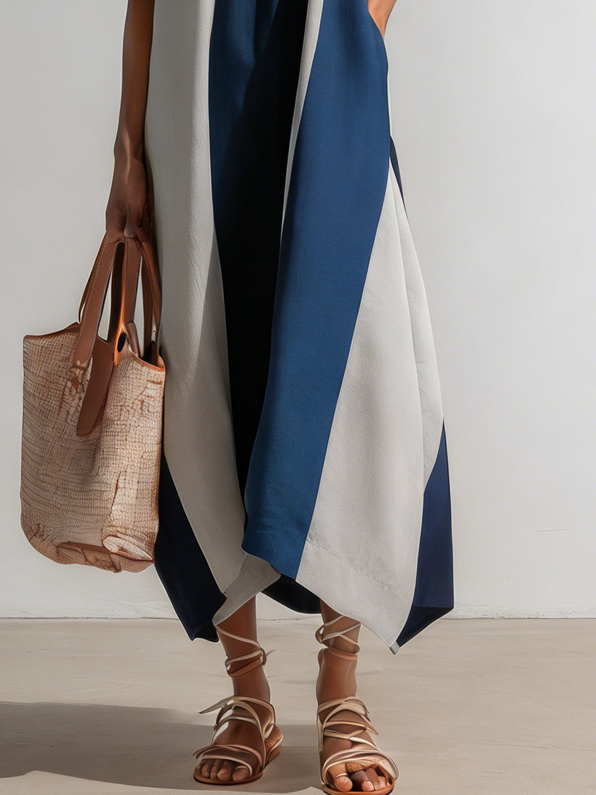 Color Block Spaghetti Strap Handkerchief Hem Maxi Dress