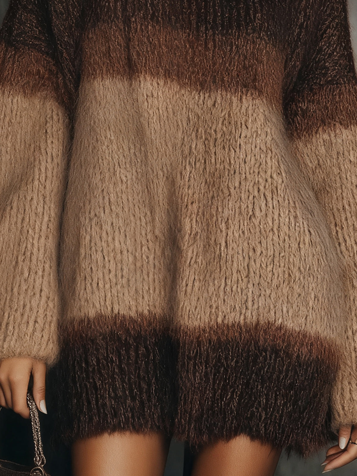 Brown Knit Turtleneck Sweater Dress