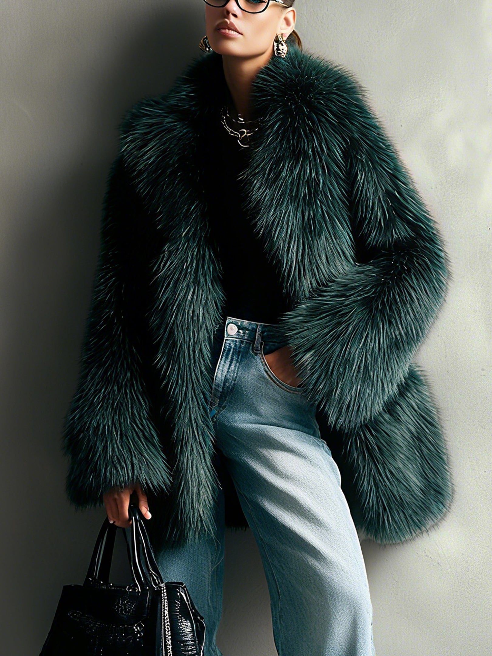 Green Faux Fox Fur Ombre Eco Friendly Coat