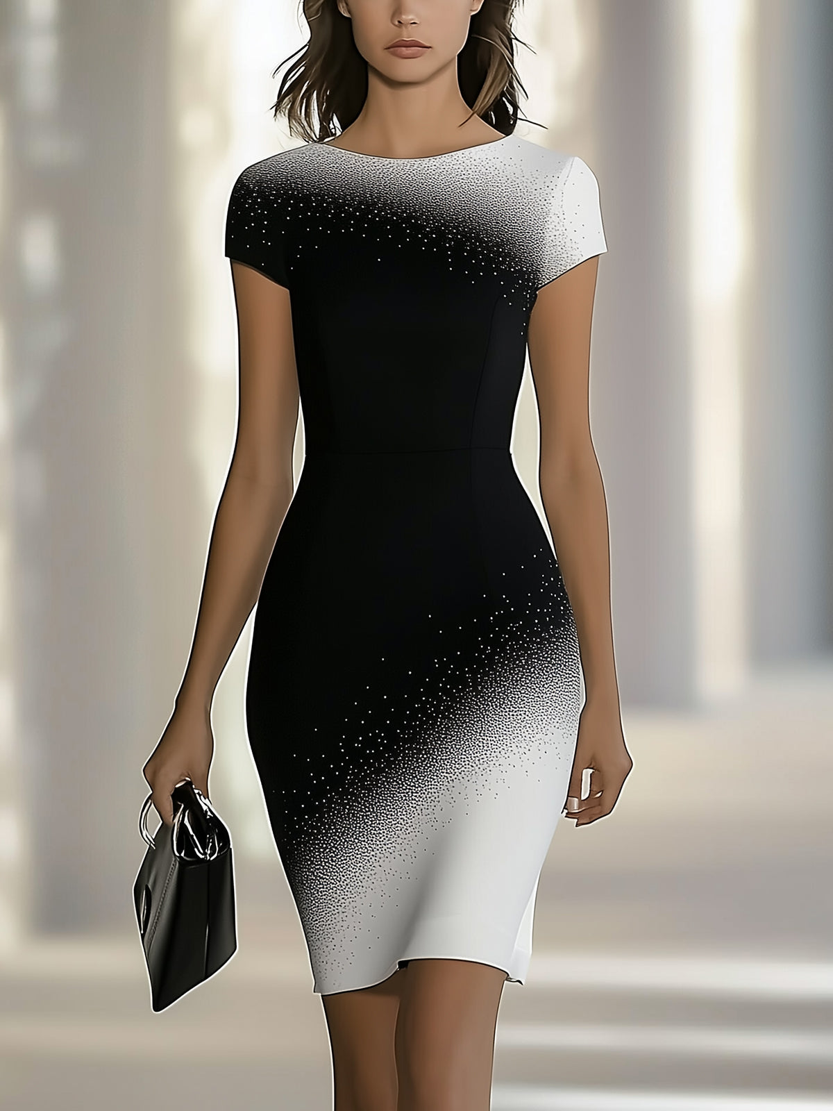 Elegant Gradient Print Slim Fit Dress