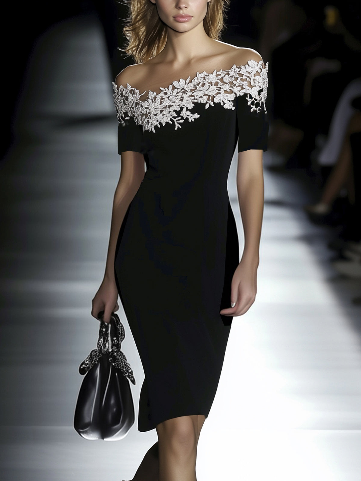 Lace Off Shoulder Short Sleeve Bodycon Dress