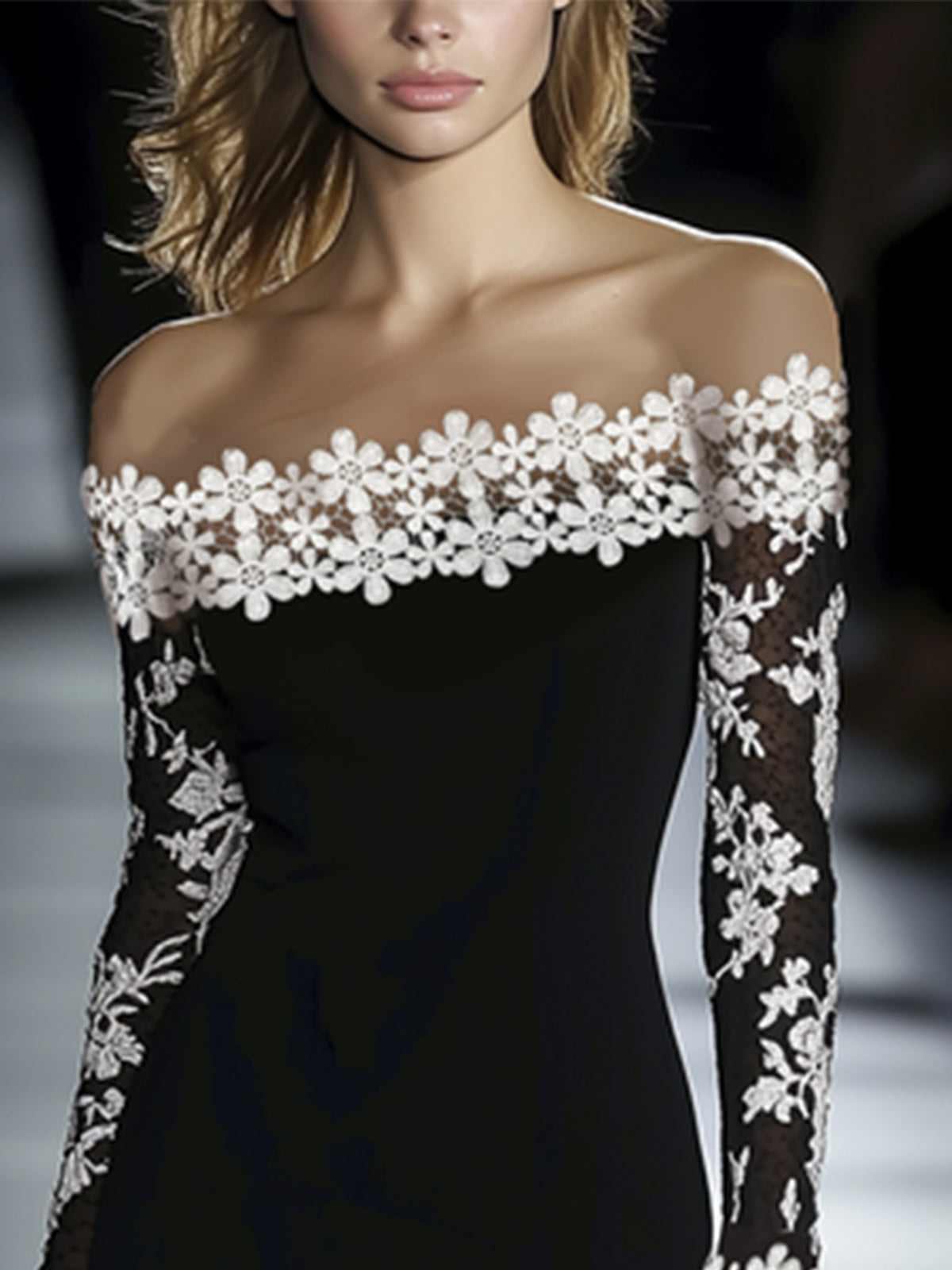 Lace Neckline Hip Dress