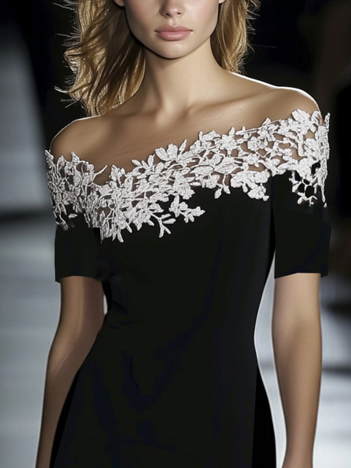 Lace Off Shoulder Short Sleeve Bodycon Dress