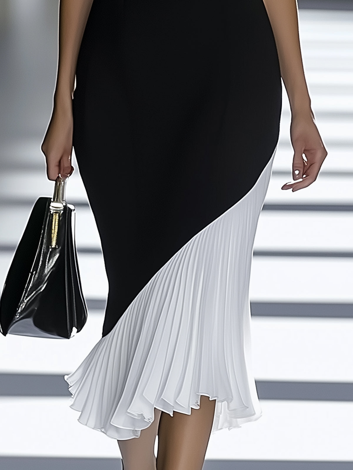 Off Shoulder Bodycon Chiffon Dress With Pleated Hem
