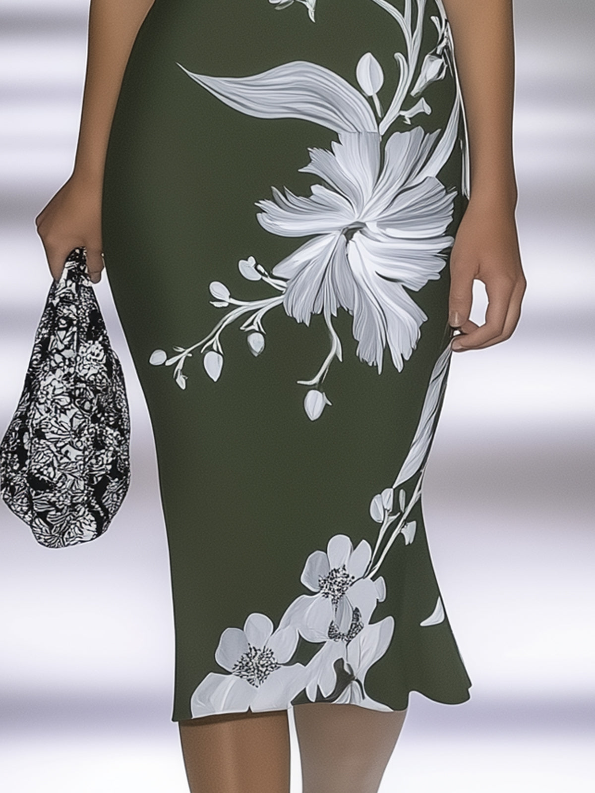 Satin Floral Print Off Shoulder Bodycon Dress