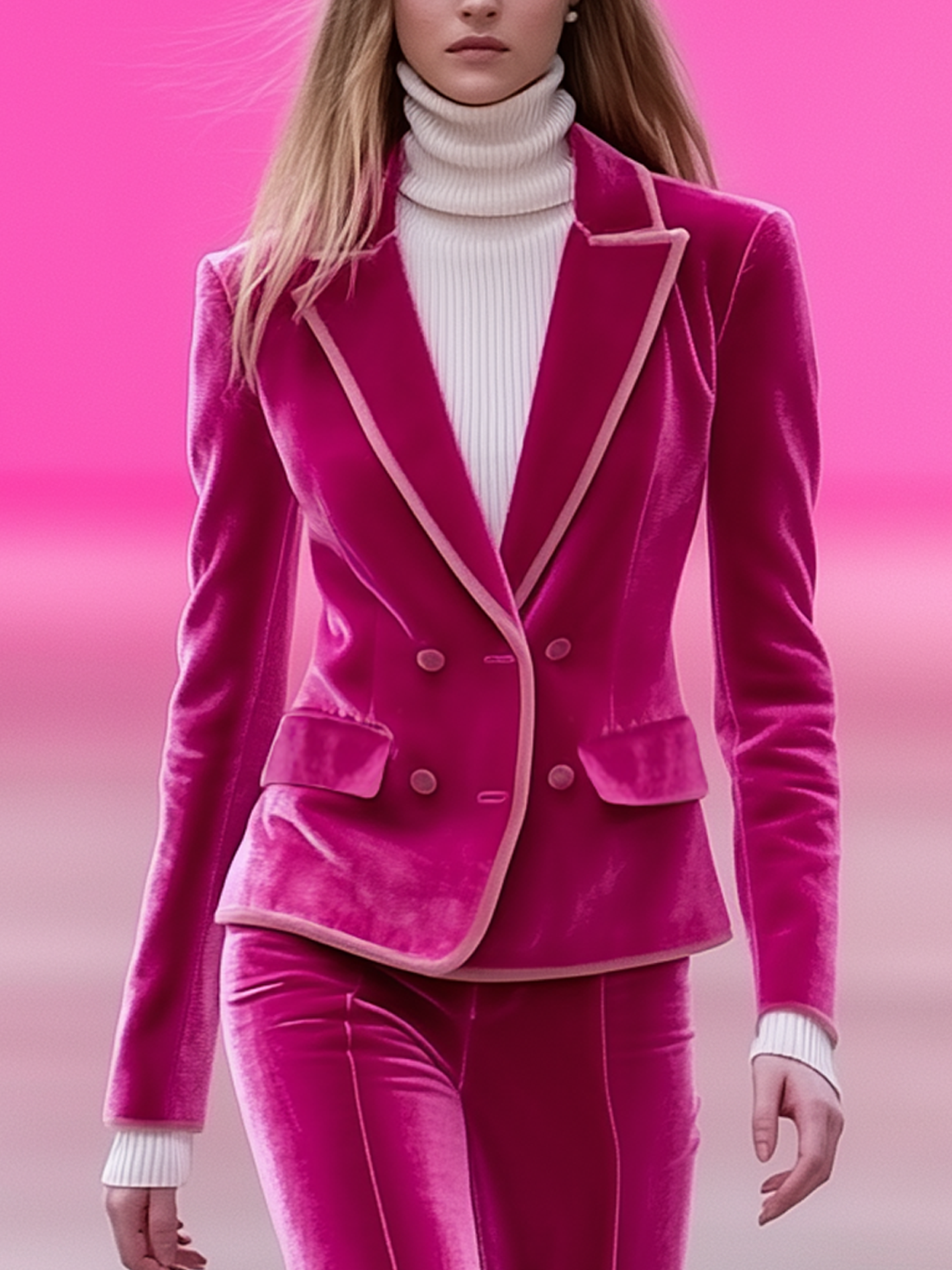 24-Hour-Shipping Barbie Pink Velvet Blazer With Light Pink Trimmed