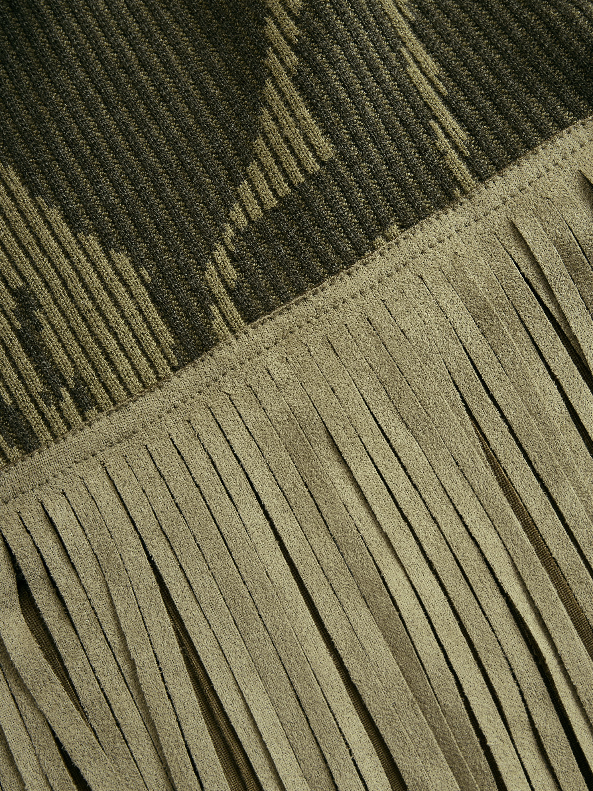 Yohers Olive Camo Knit V-Neck Fringe Hem Bodycon Dress