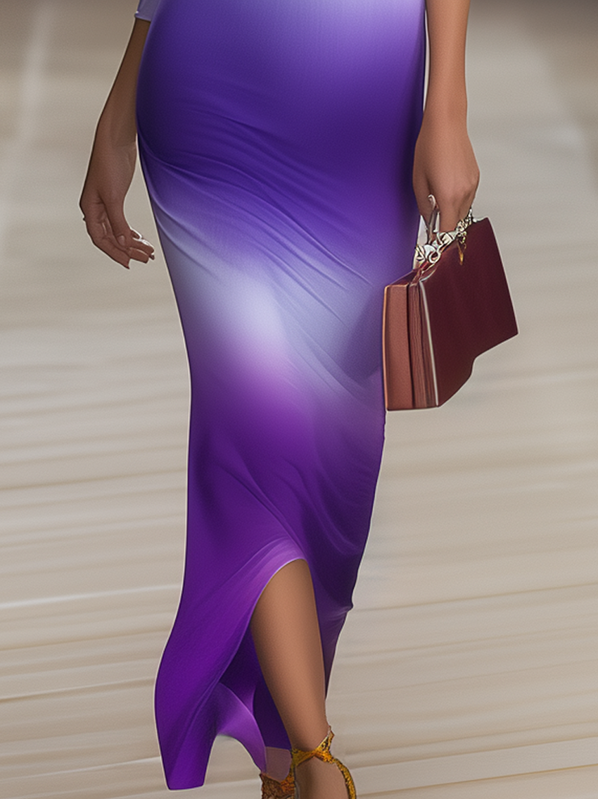 Off Shoulder Maxi Dress With Purple Gradient Print