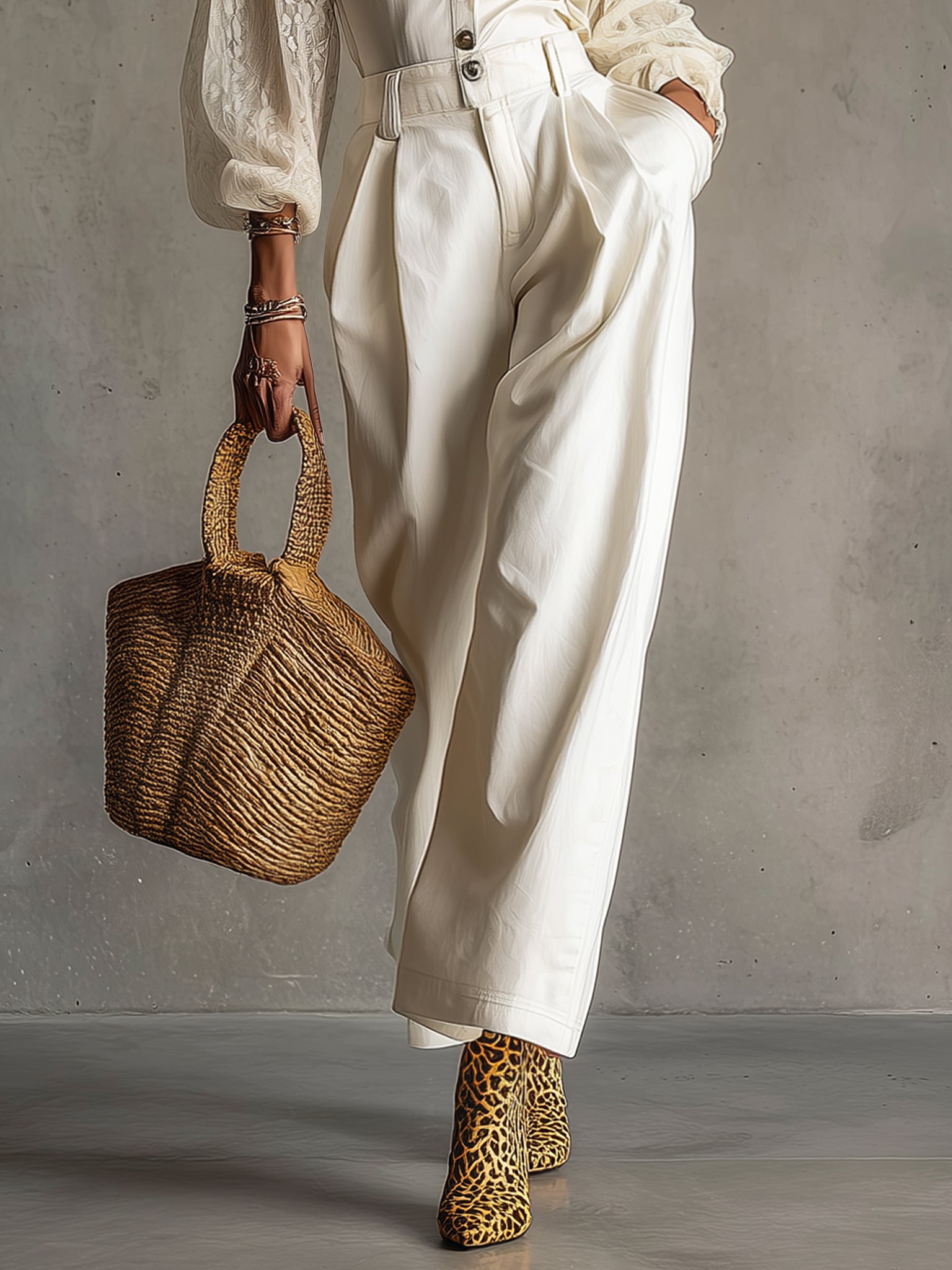 Ivory Cotton Set With Chiffon Sleeves And Silver Buttons