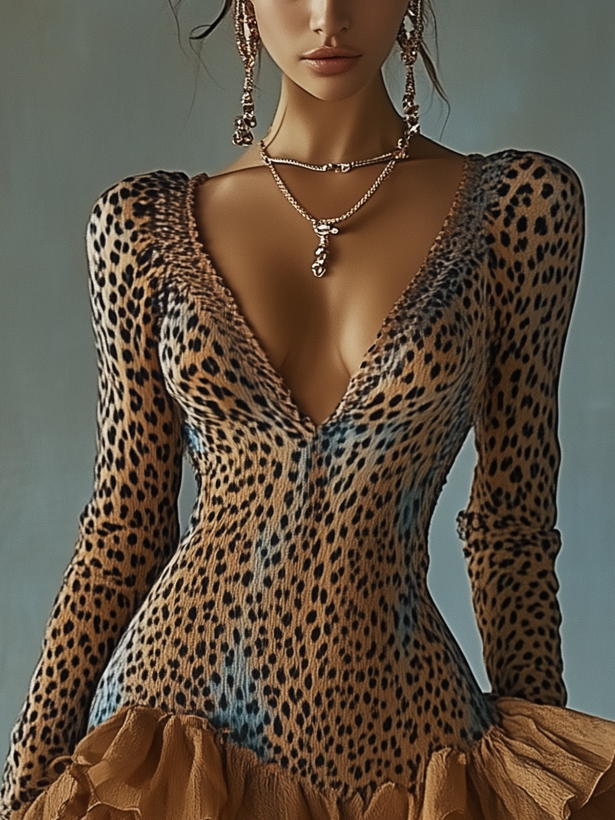 Leopard Print Ruffled Mini Dress