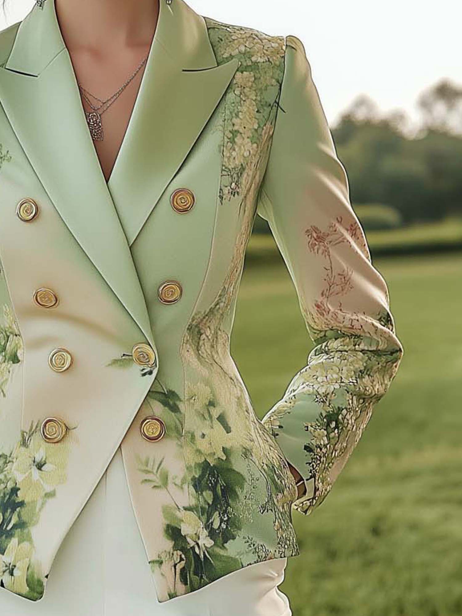 Green Blazer With Green Flowers And Gradient