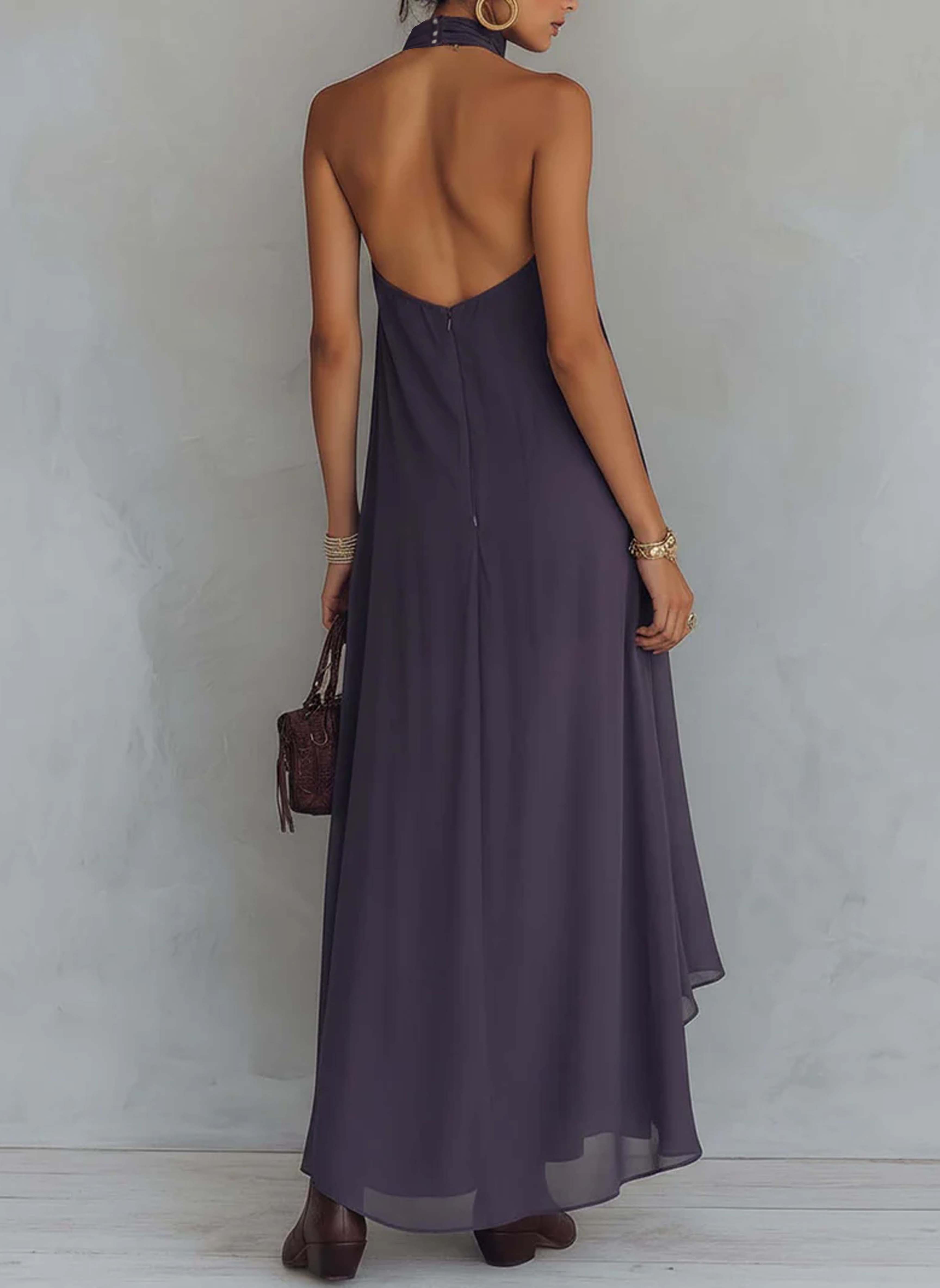 Lavender Purple Chiffon Maxi Dress Vintage Baroque Embroidered