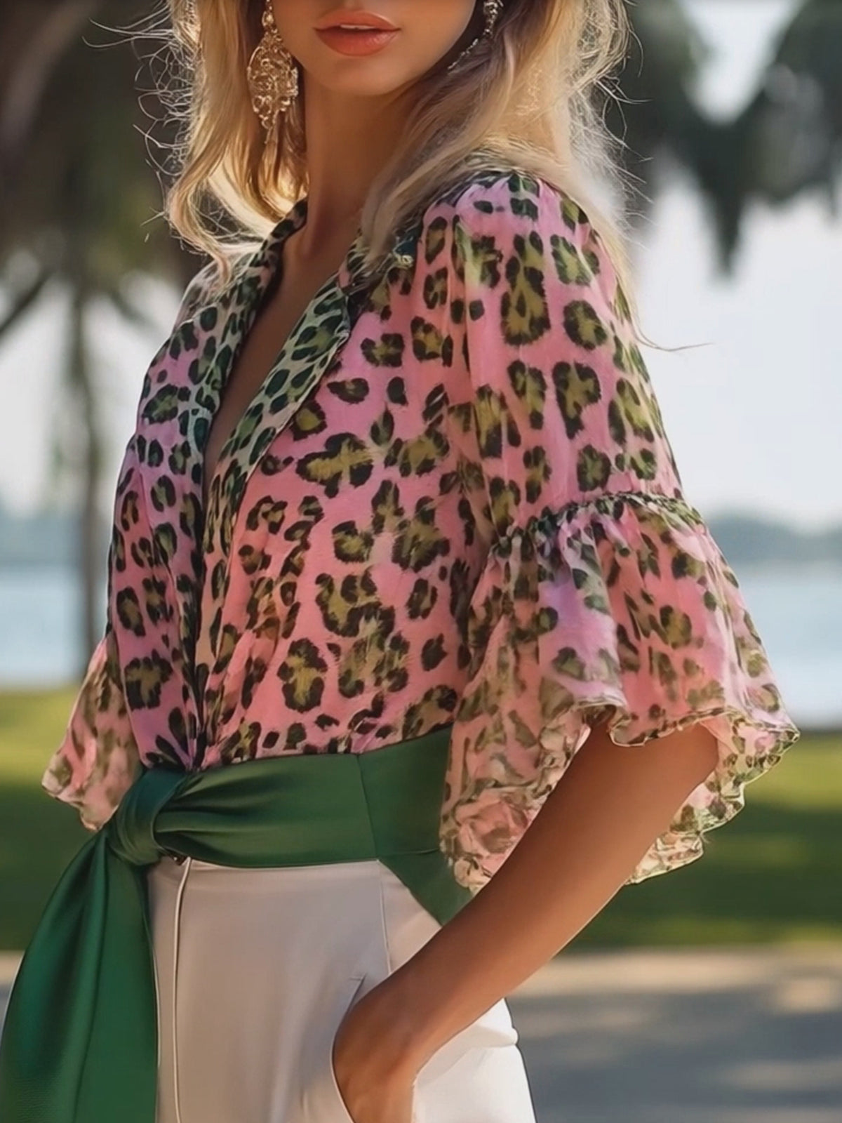 Multicolor Leopard Print Chiffon Blouse