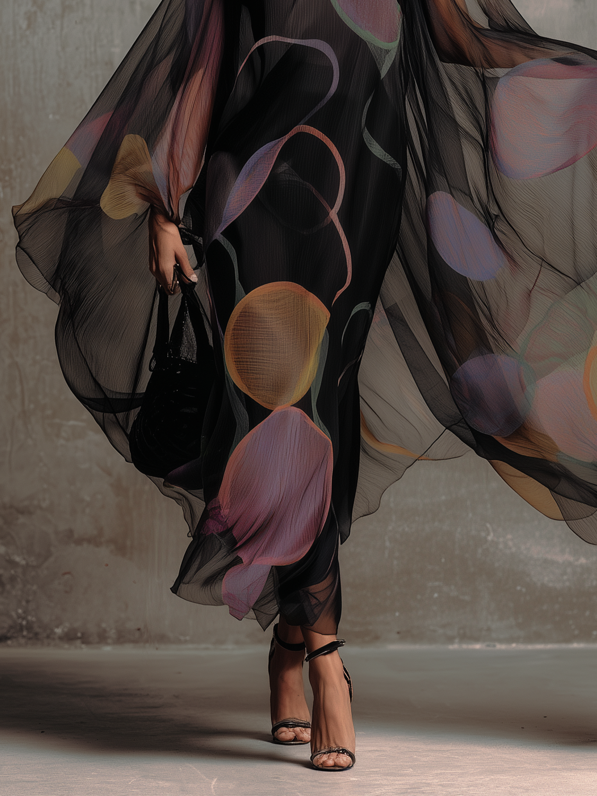 Black Midnight Bloom Sheer Chiffon Two-Piece Set