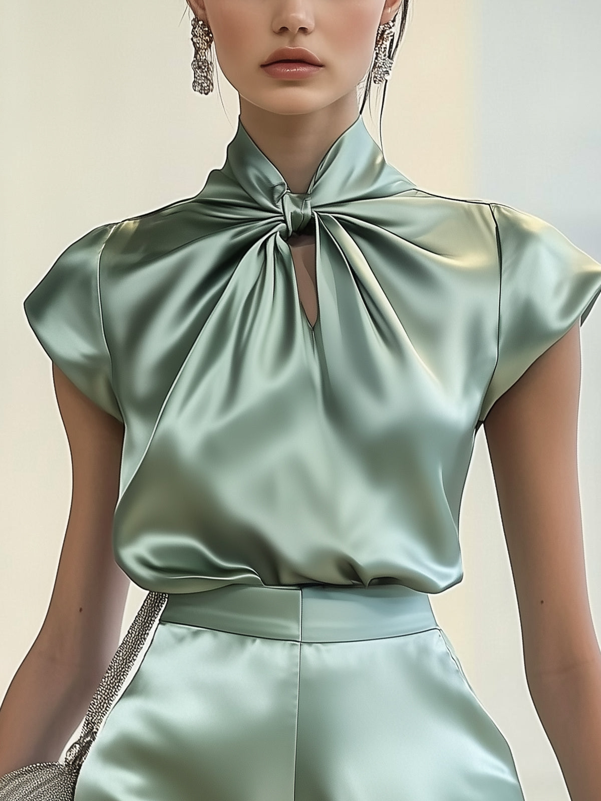 Twist Neck Satin T-Shirt