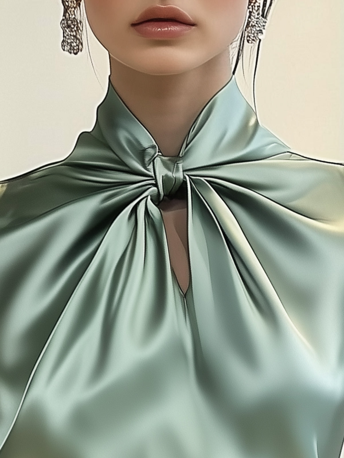 Twist Neck Satin T-Shirt
