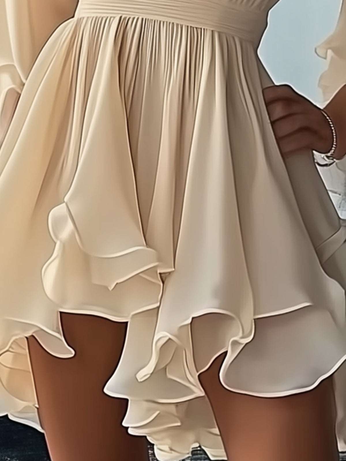Flared Sleeve Double Layer Hem Mini Chiffon Dress