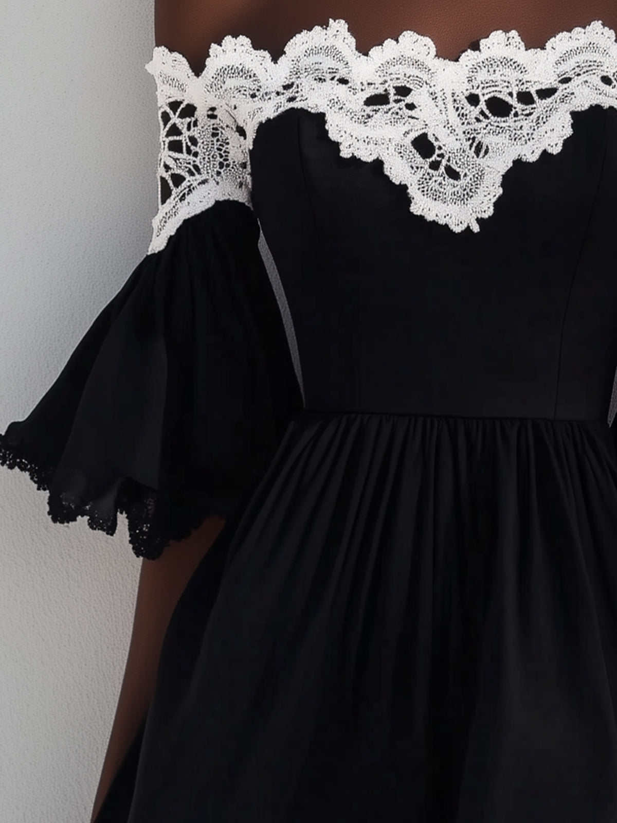Lace Off Shoulder Flared Sleeve Mini Dress