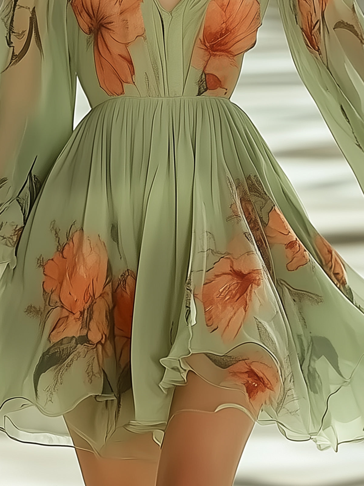 Unique Off Shoulder Floral Print Chiffon Dress
