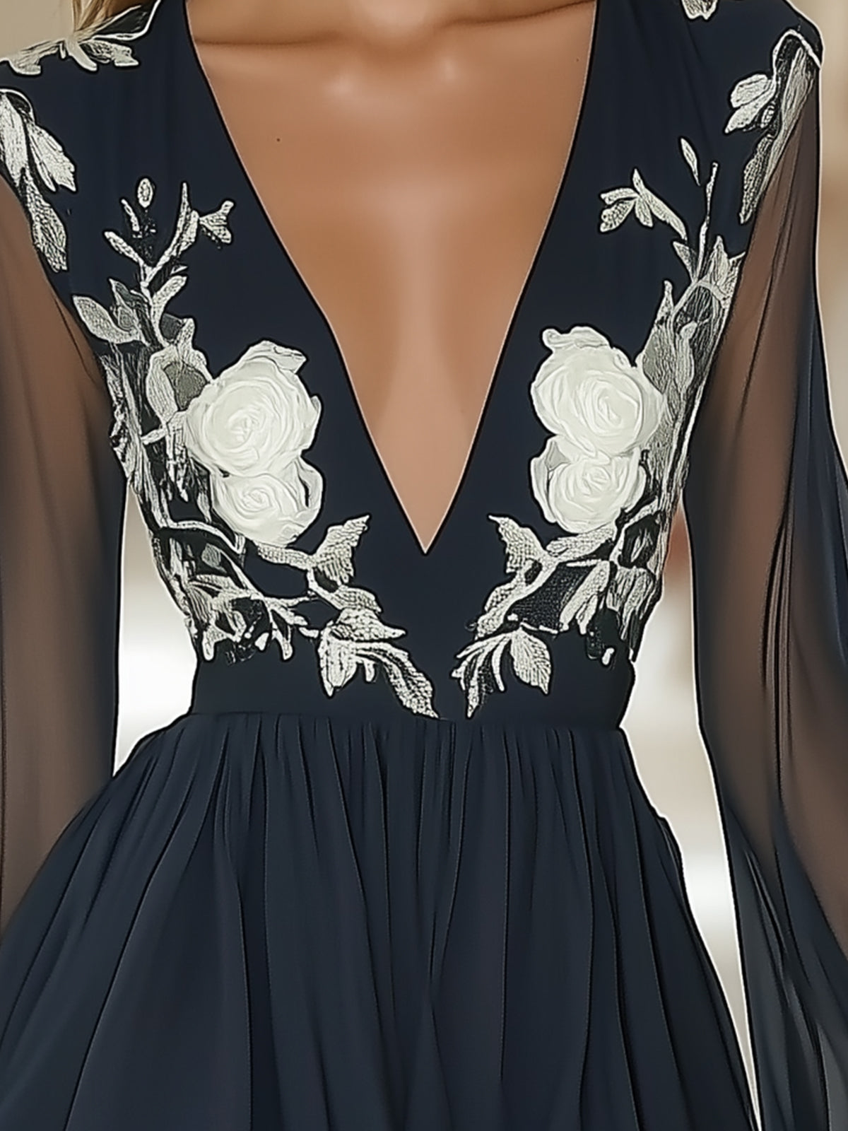 Elegant V-Neck Floral Print Mini Dress