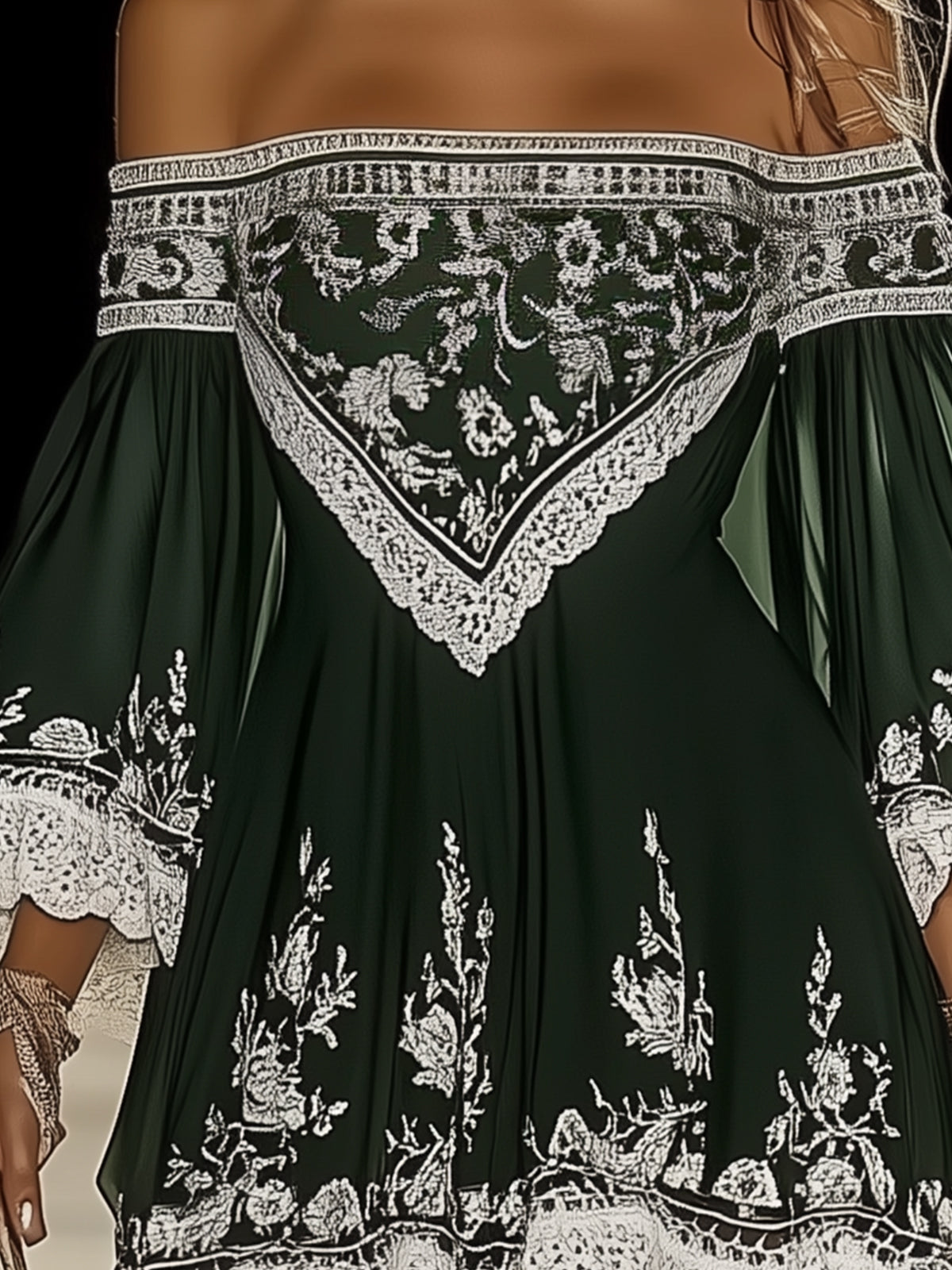 Off Shoulder Bohemian Print Dress