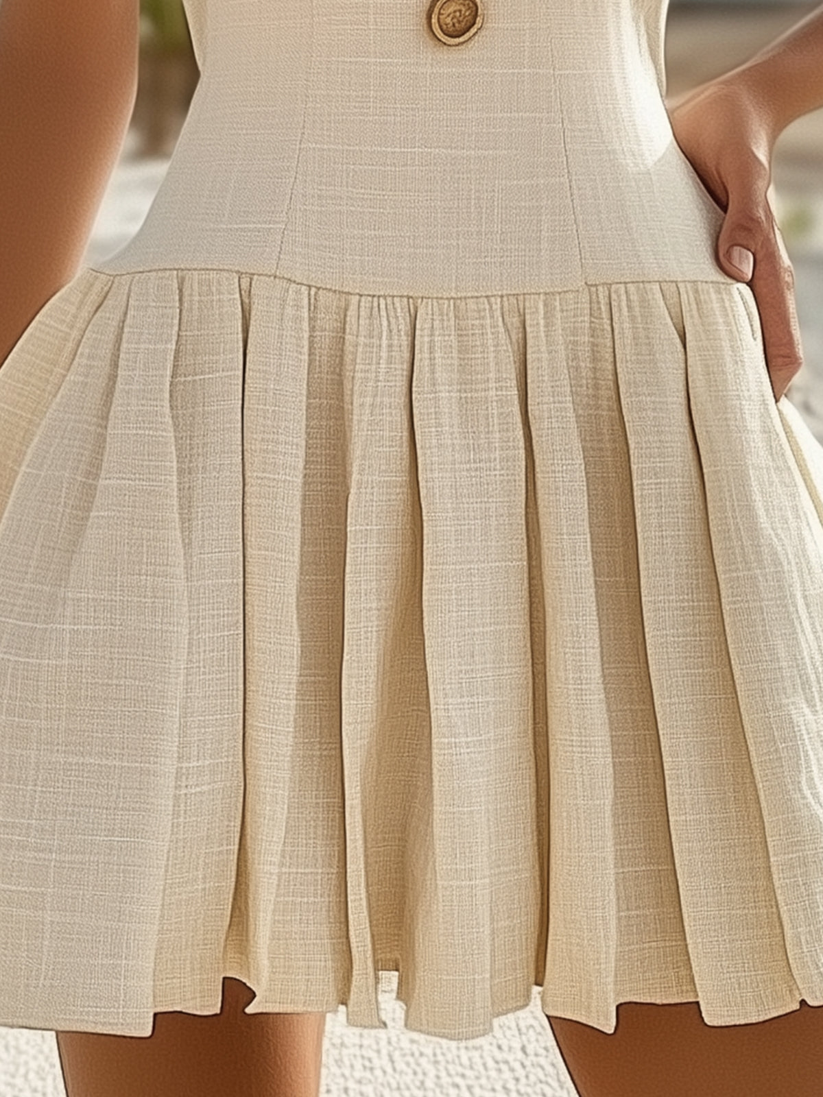 Square Neck Linen Mini Dress