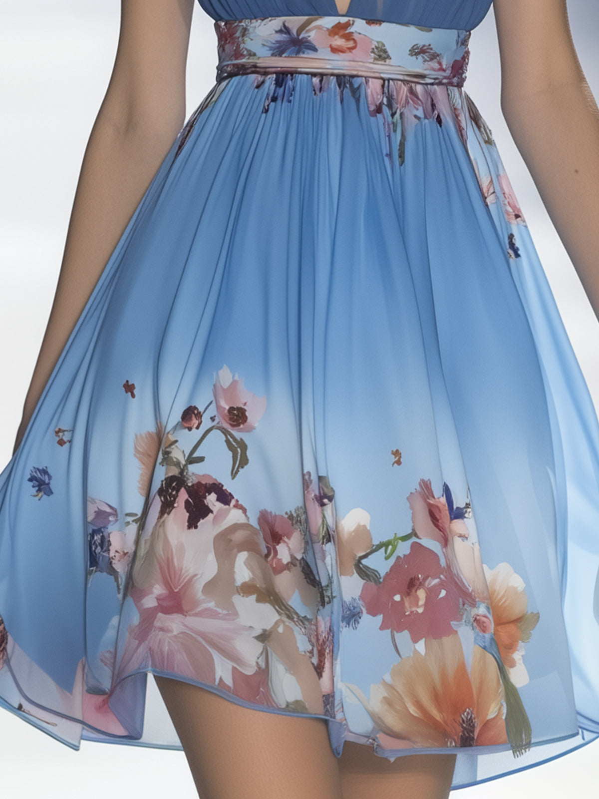 Ombre Floral Print Chiffon Dress