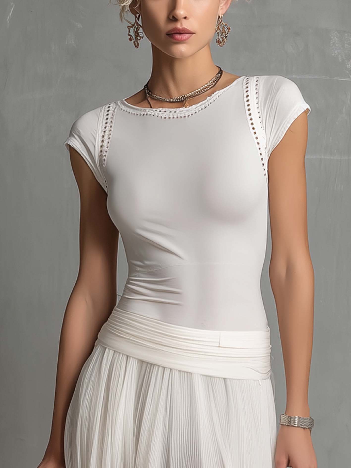 White Chiffon Skirt And Fitted T-Shirt Set