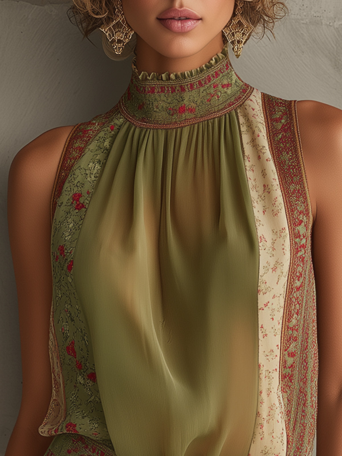 Olive And Cream Floral Print Shirt