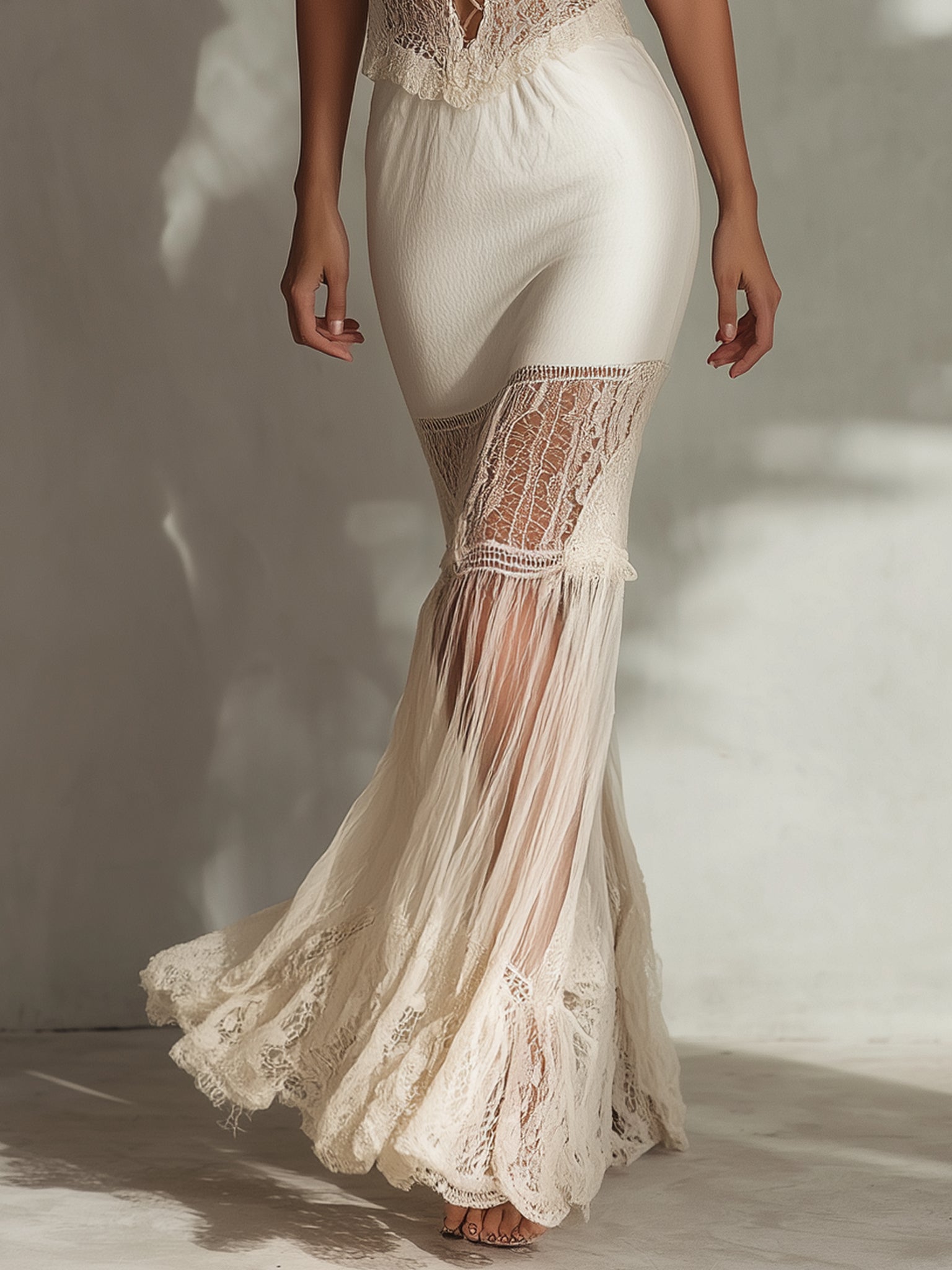 Ivory Chiffon Lace Sleeveless Bodycon Dress
