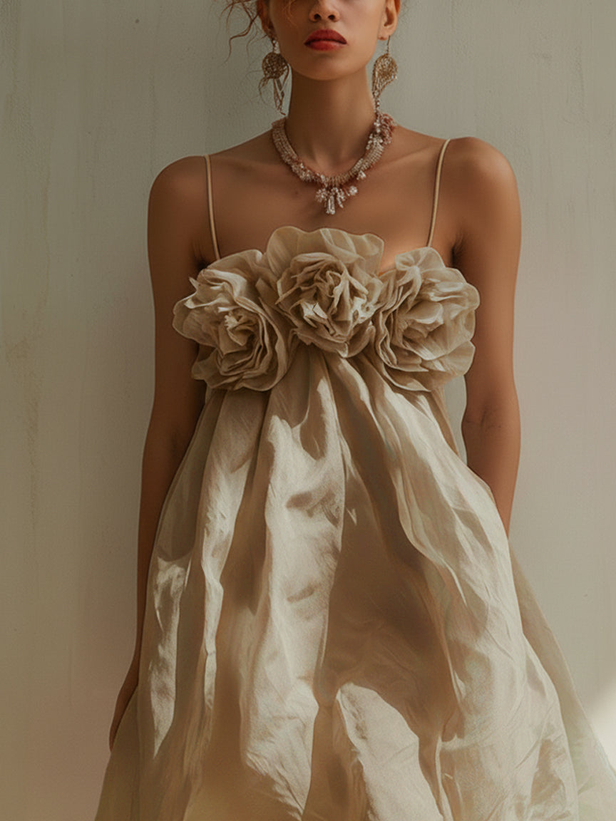 Blush Pink 3D Floral Cotton Mini Dress