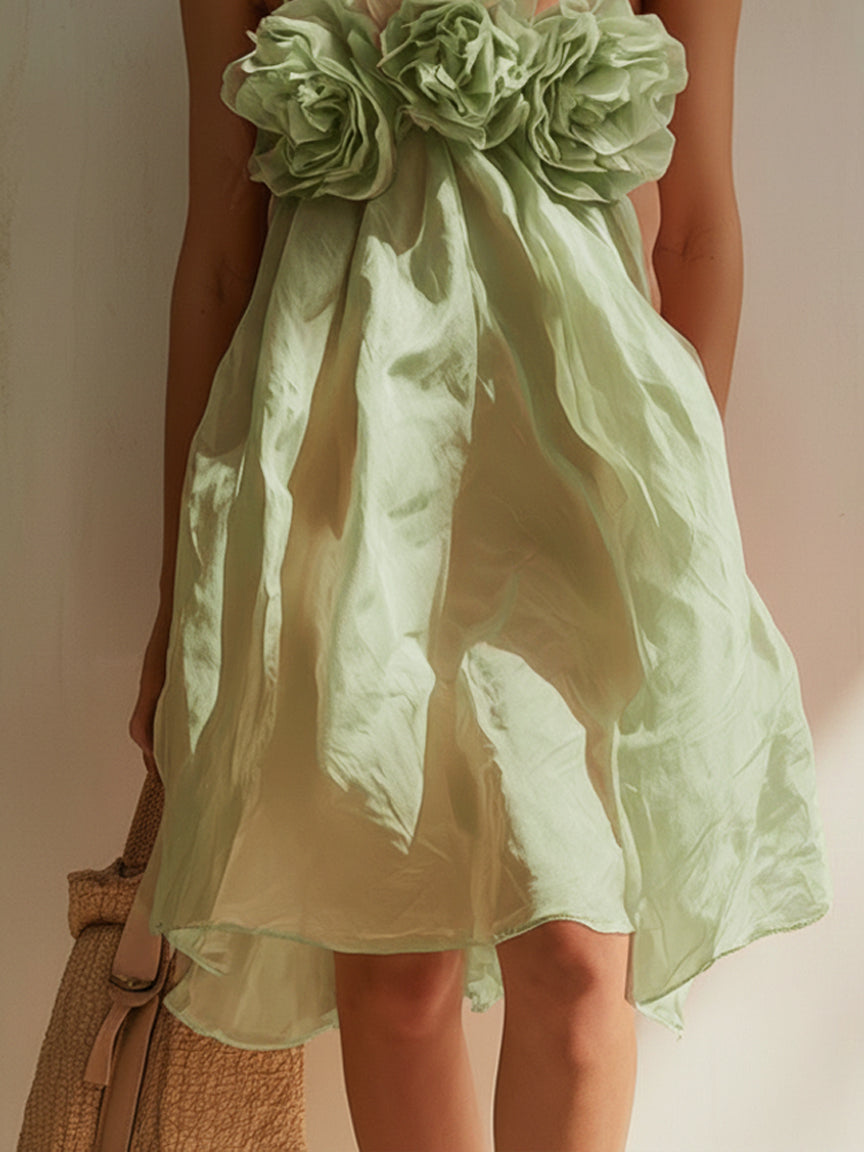 Blush Pink 3D Floral Cotton Mini Dress