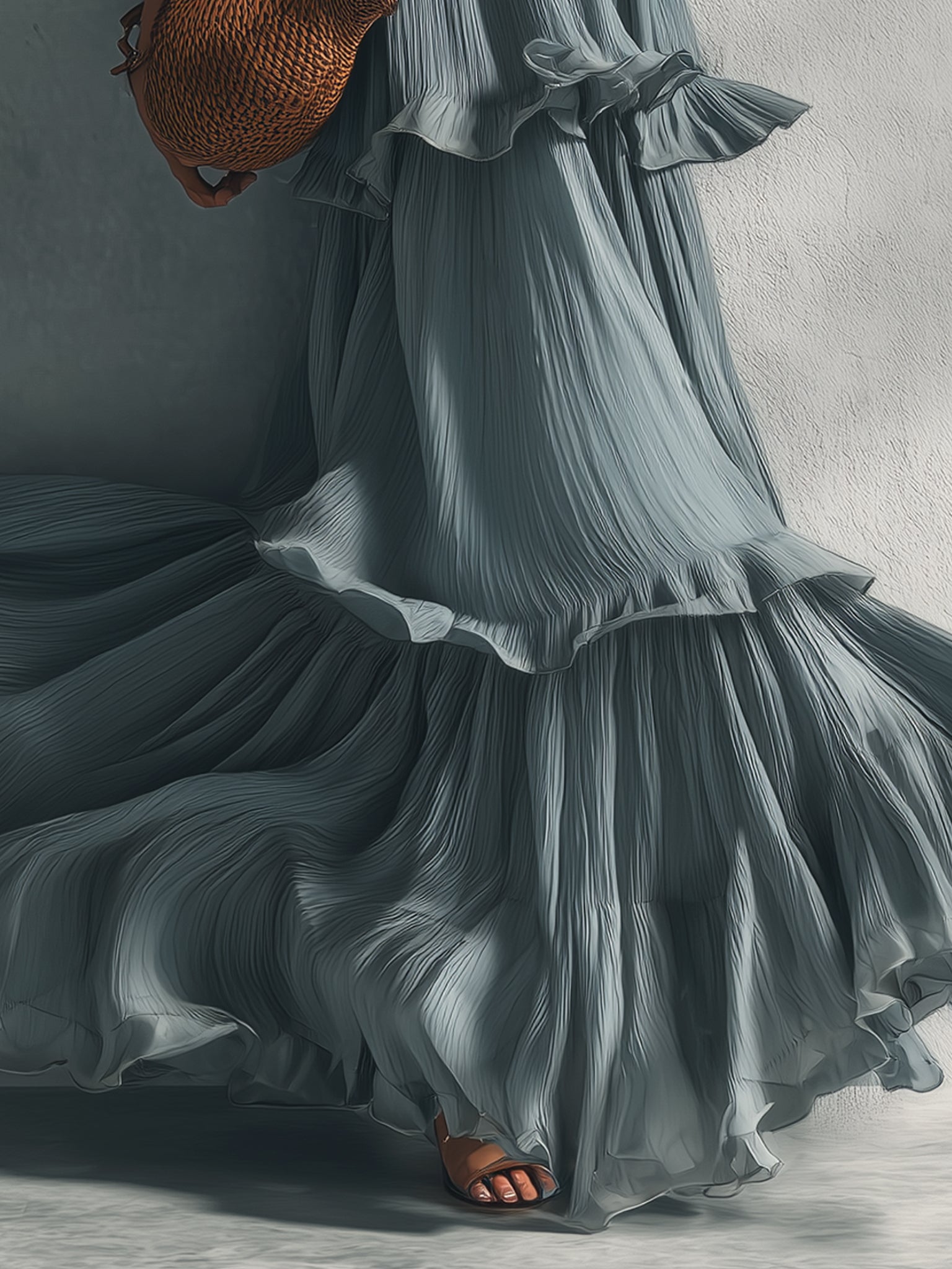Blue Sleeveless Pleated Chiffon Maxi Dress