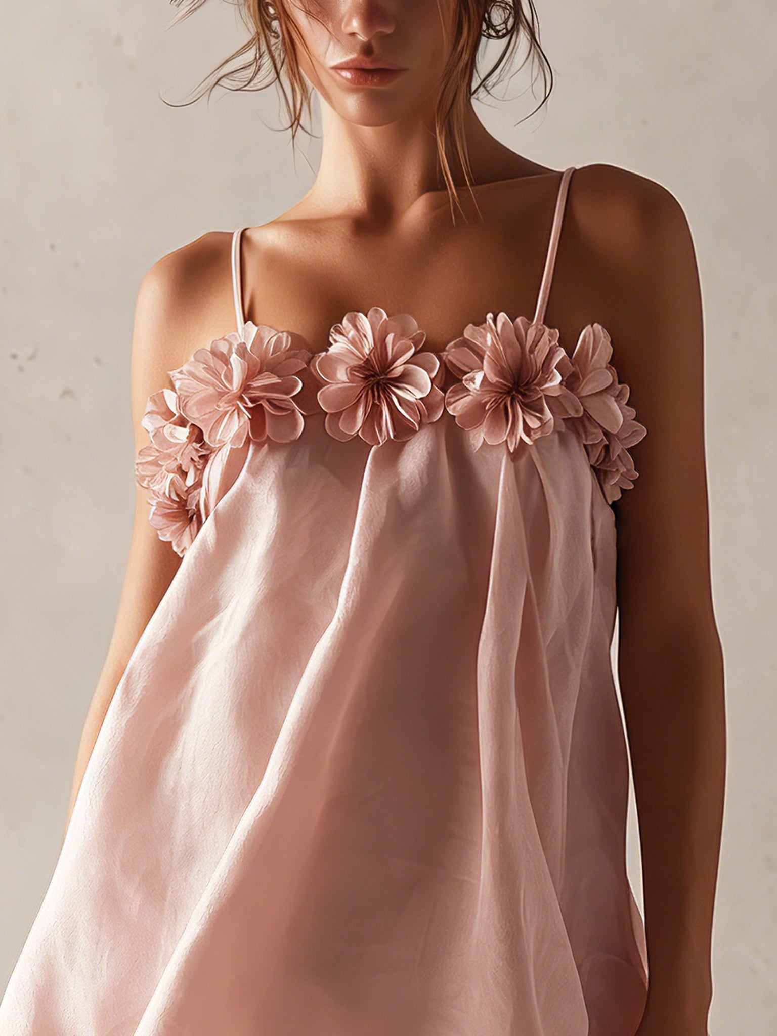 Pink Organza Mini Dress With 3D Floral