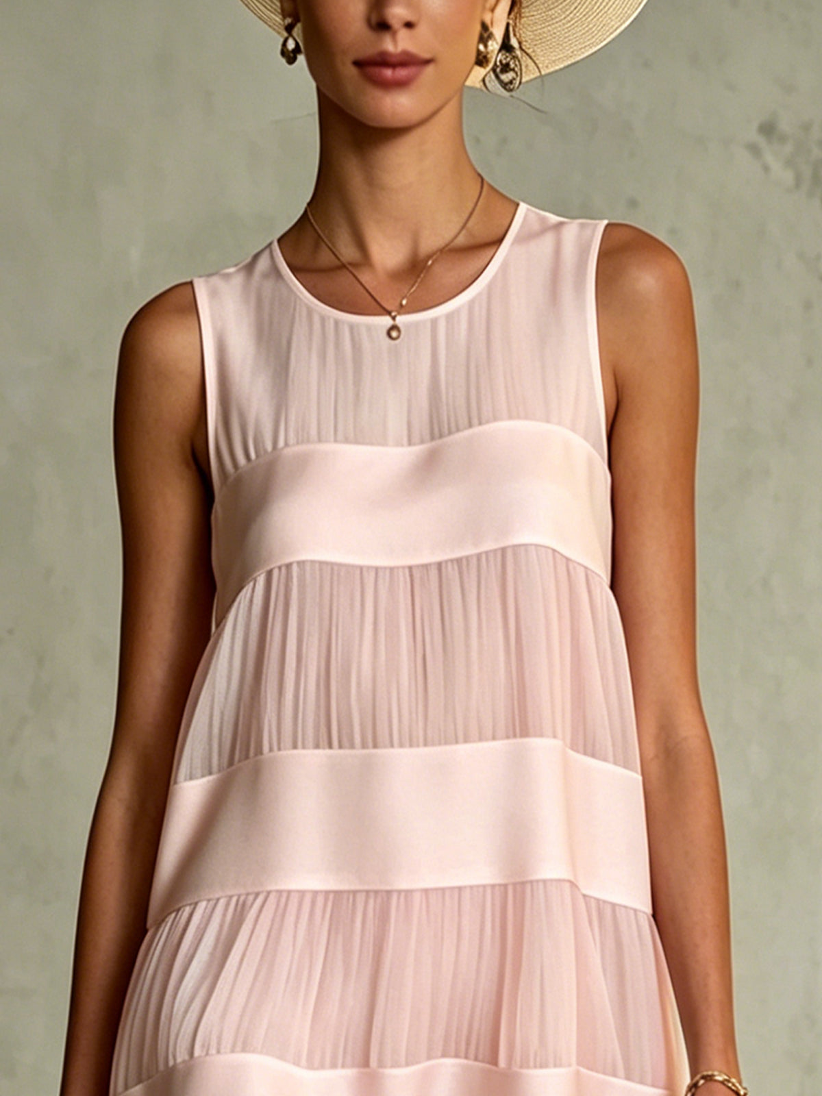 Pink Pleated Chiffon Mini Dress