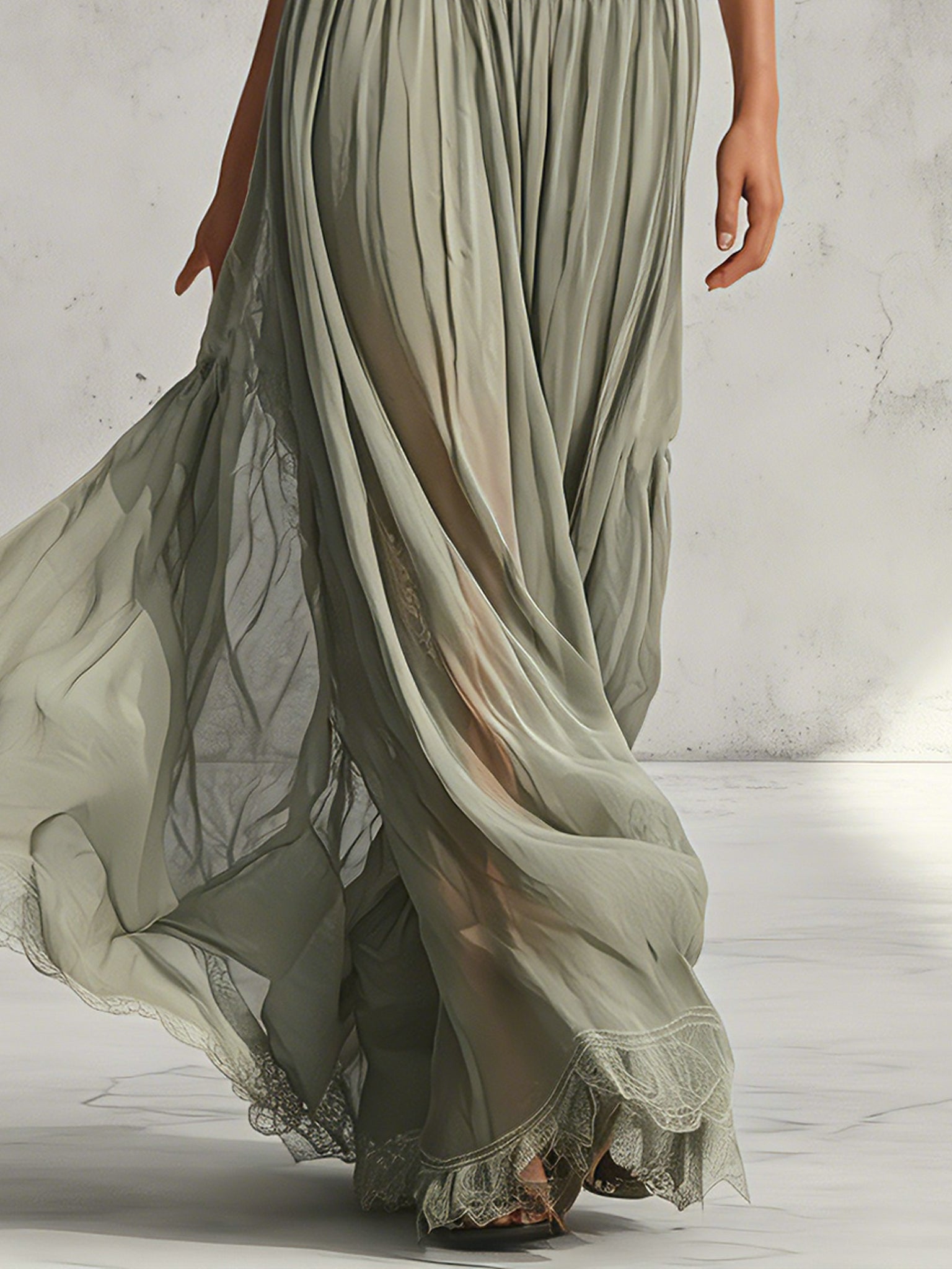 Sage Green Chiffon Halter Maxi Dress