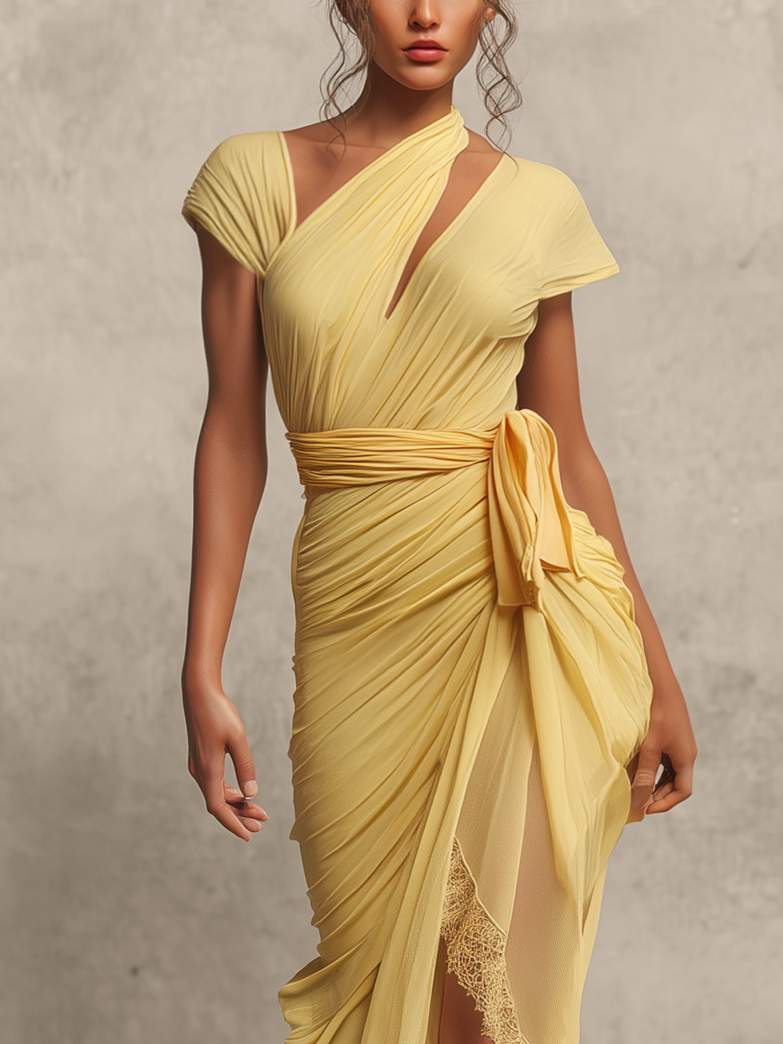 Yellow Lace Cutout Stretch Bodycon Dress