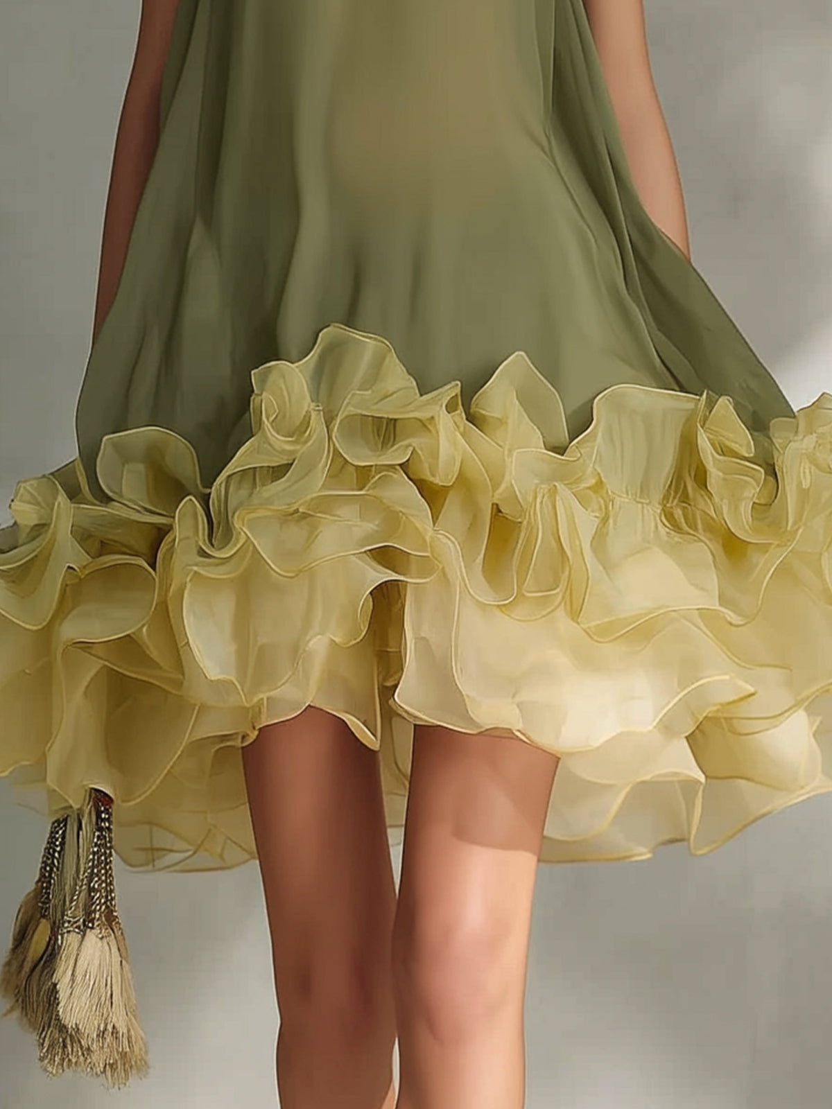 Olive Ruffled Chiffon Mini Dress