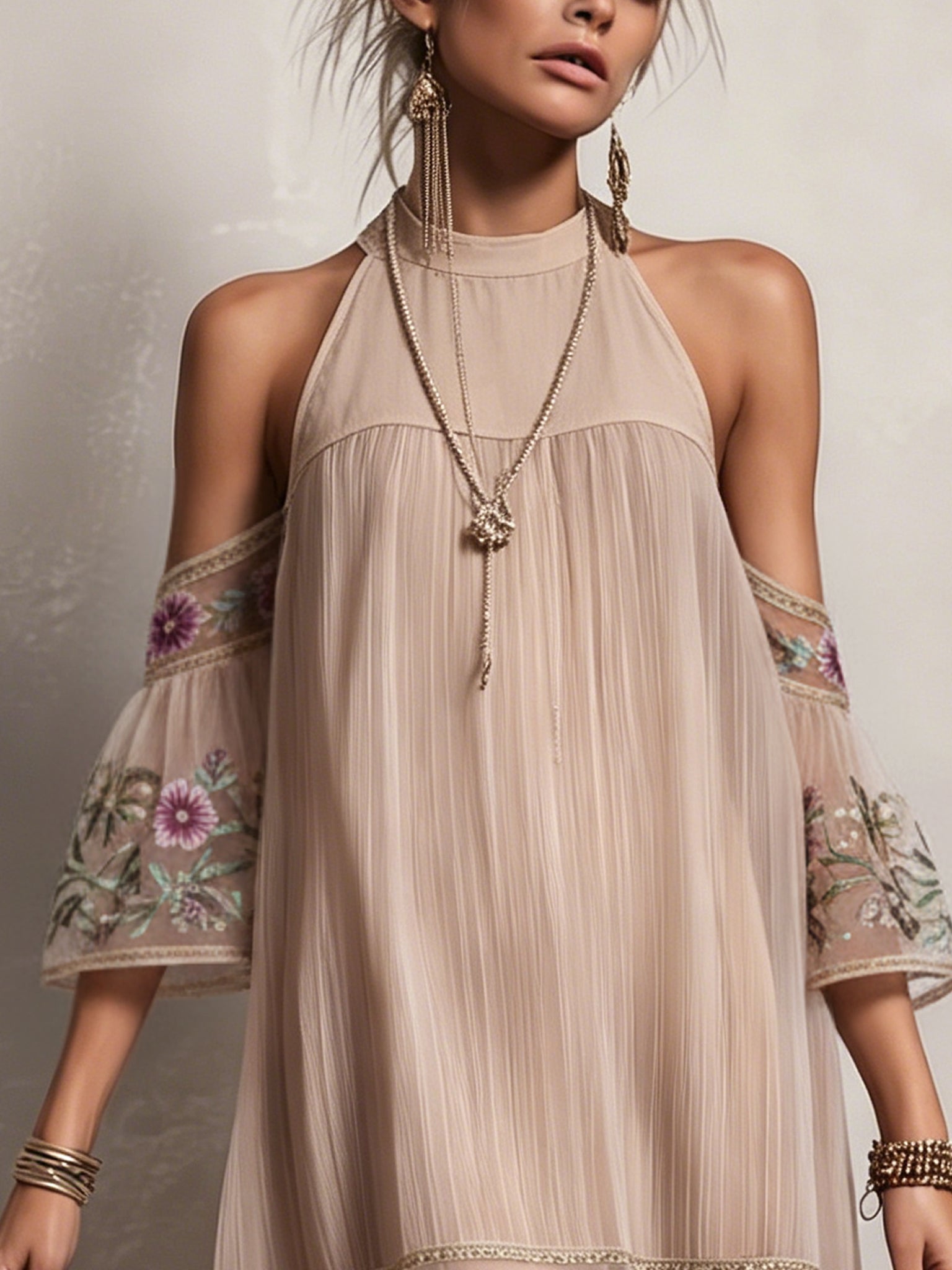 Blush Chiffon Embroidered Mini Dress