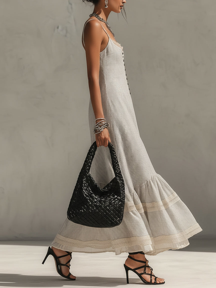 White Cotton Blend Sleeveless Lace Maxi Dress