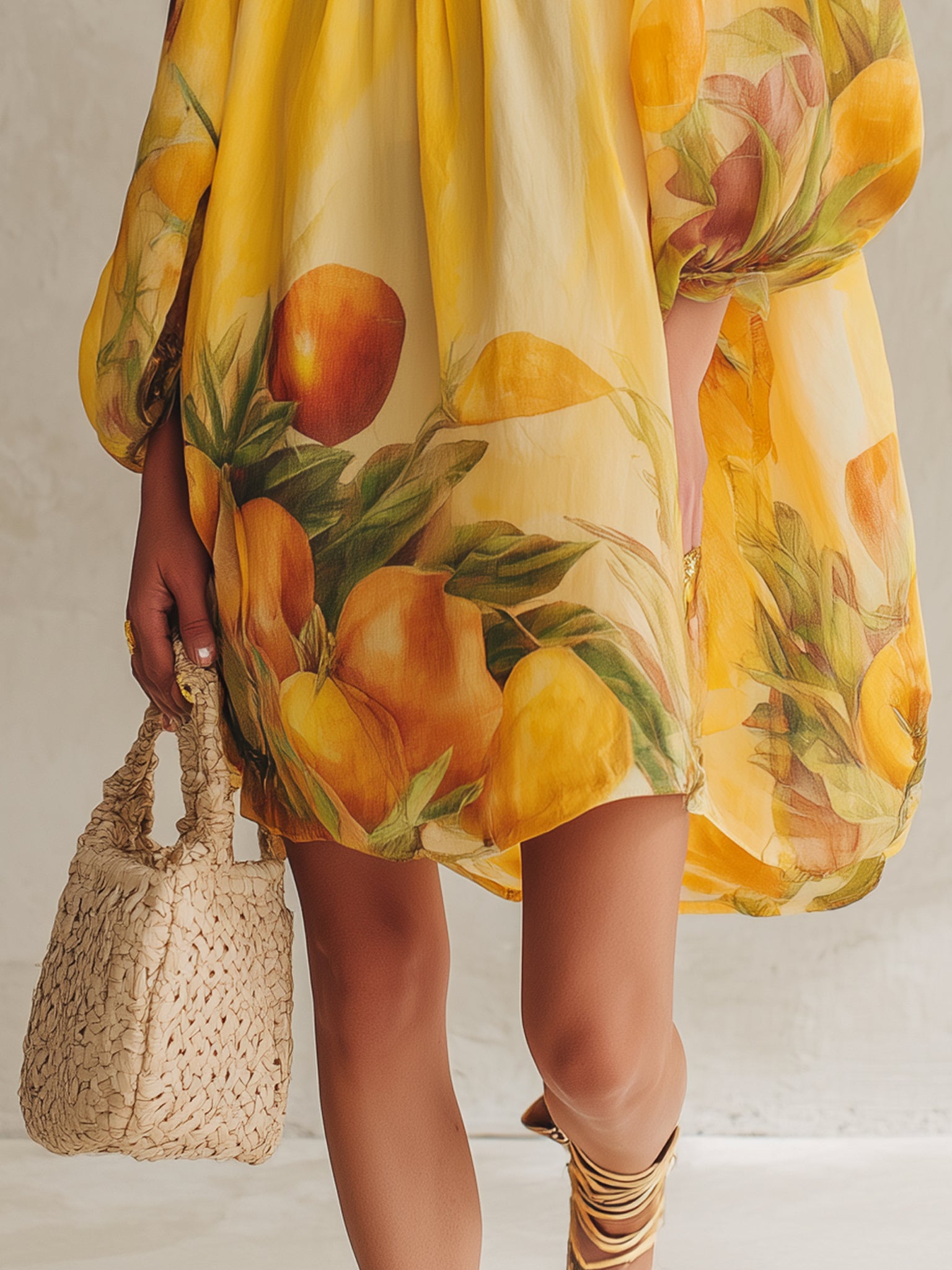 Sunny Yellow Linen Floral Mini Dress