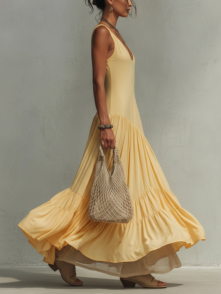 Yellow Sleeveless Stretch Maxi Dress